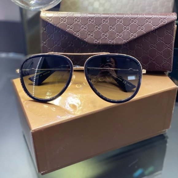 NEW GUCCI Polarized Rimmed Metal Black Sunglasses - Picture 2 of 7